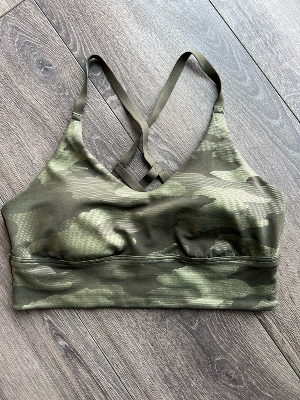 Aerie Offline Sports Bra Metallic Camouflage Strappy Racerback- Green Camo Large